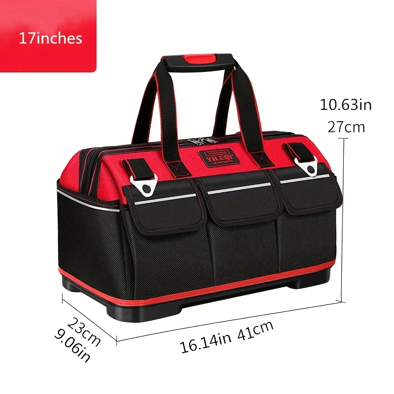 원피스 레드 17인치 19인치 21인치 전기 기술자용 공구 가방, 대형 포켓 캔버스 휴대용 옥스포드 천 수리 공구 상자, 매우 두꺼운 대용량 공구 가방, 전기 기술자, 주택 개조, 낚시 및 다양한 수리 작업에