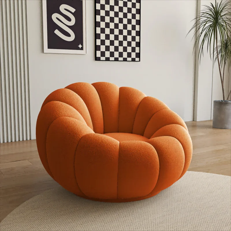 Cream Style Lazy Leisure Sofa Pumpkin Armchair Rotatable Single Seat Recline Sleep Function Ultra-Soft Living Room Furniture