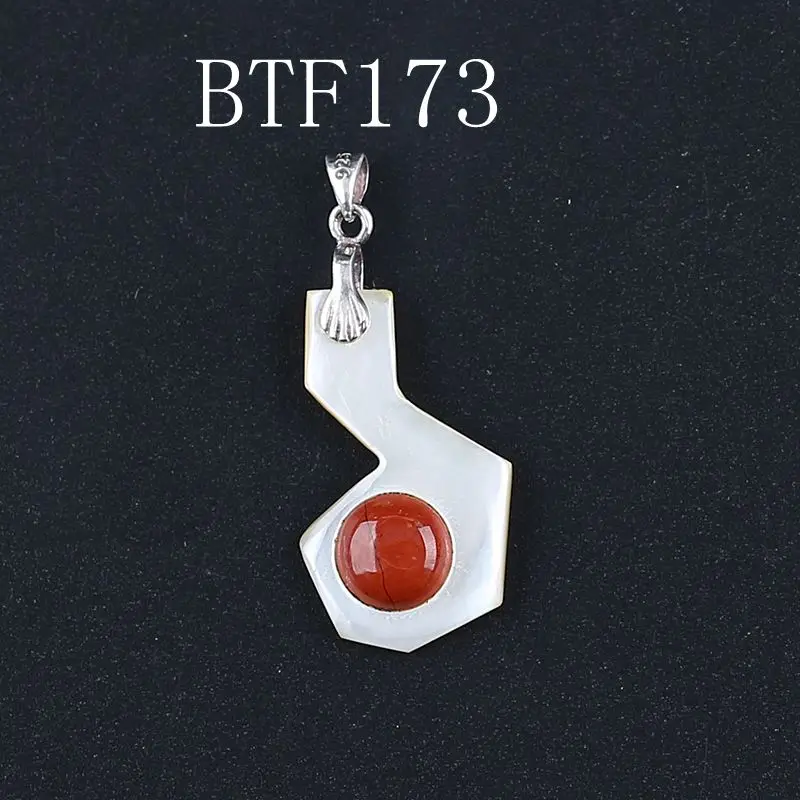 1Pcs Natural Gemstone Shell And Red River Jasper Pendant Bead,925 Sterling Silver Necklace Accessories,25x13x5mmmm,1.8g
