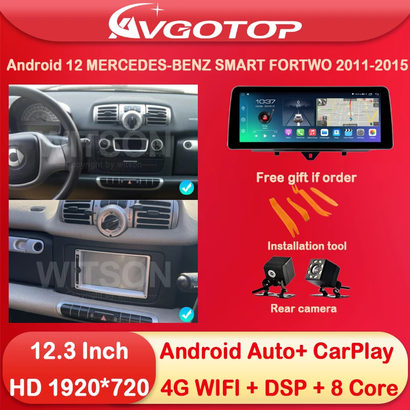

Автомобильная магнитола на Android 12, 12,3 дюйма, широкий экран IPS 1920*720, для двух беспроводных устройств 2011-2015, Caplay 4G Navi RDS Stereo