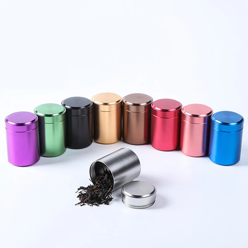 60ML Solid Color Airtight Smell Proof Container Aluminum Alloy Herb Stash Metal Sealed Can Tea Jar Storage Boxes