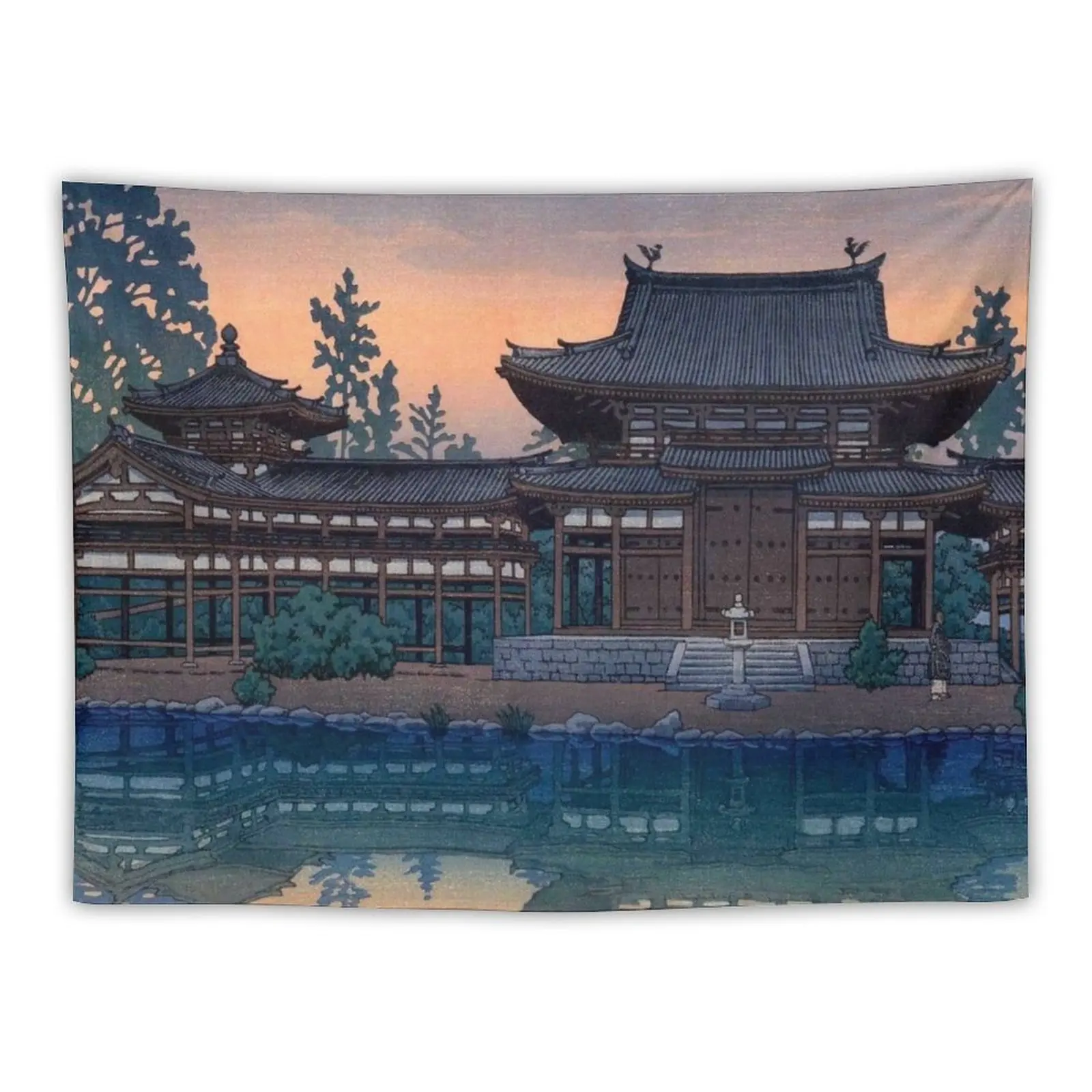 

Dusk at Byodo Temple (Byodoin no yu) by Kawase Hasui Vintage Woodblock Print East Asian Oriental Cultural Antique Tapestry
