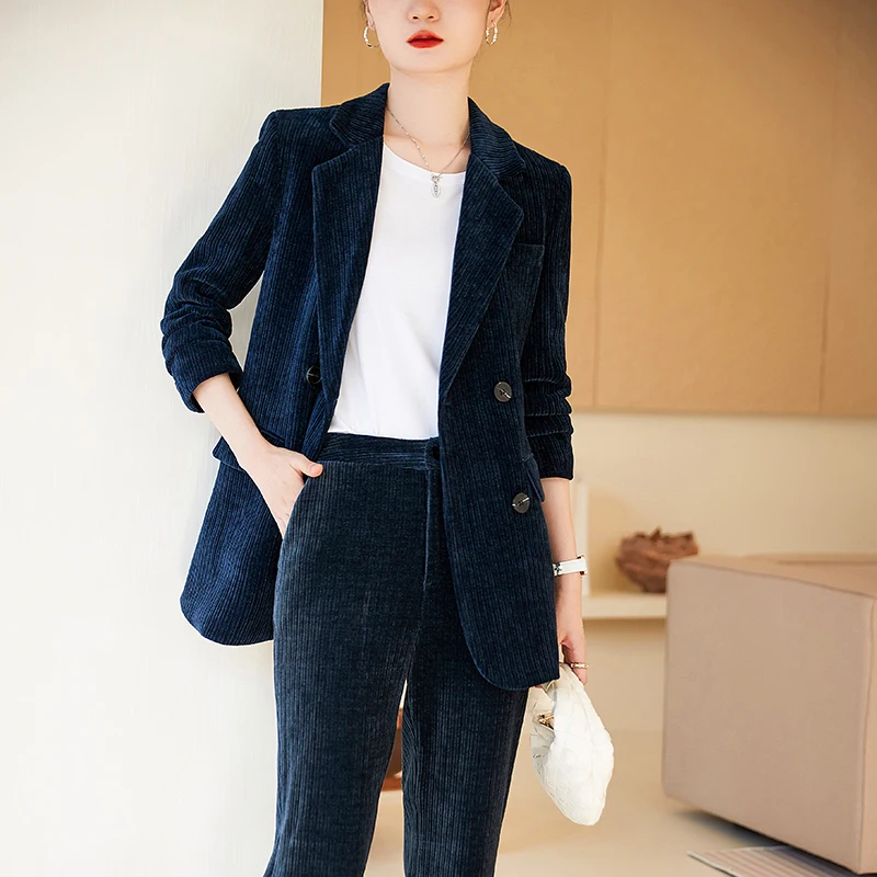 

High Quality Fabric Formal Uniform Designs Pantsuits with Pants and Jackets Coat Autumn Winter Professional Trousers Set Blazers