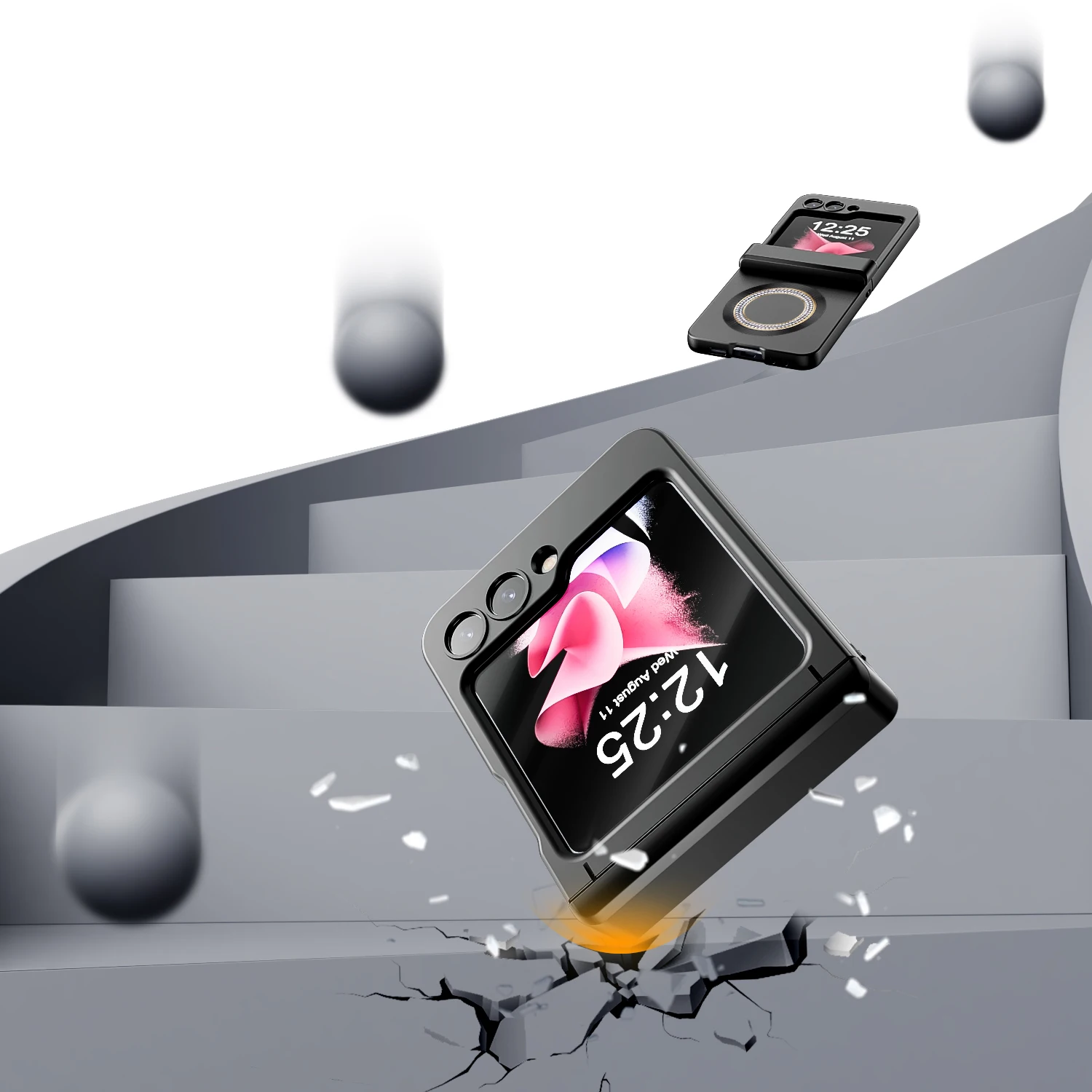 For Samsung Galaxy Z Flip 5 Case Colorful Matte Glitter Magnetic Wireless Charging Folding Hingle With Mirror Film Hard Cover