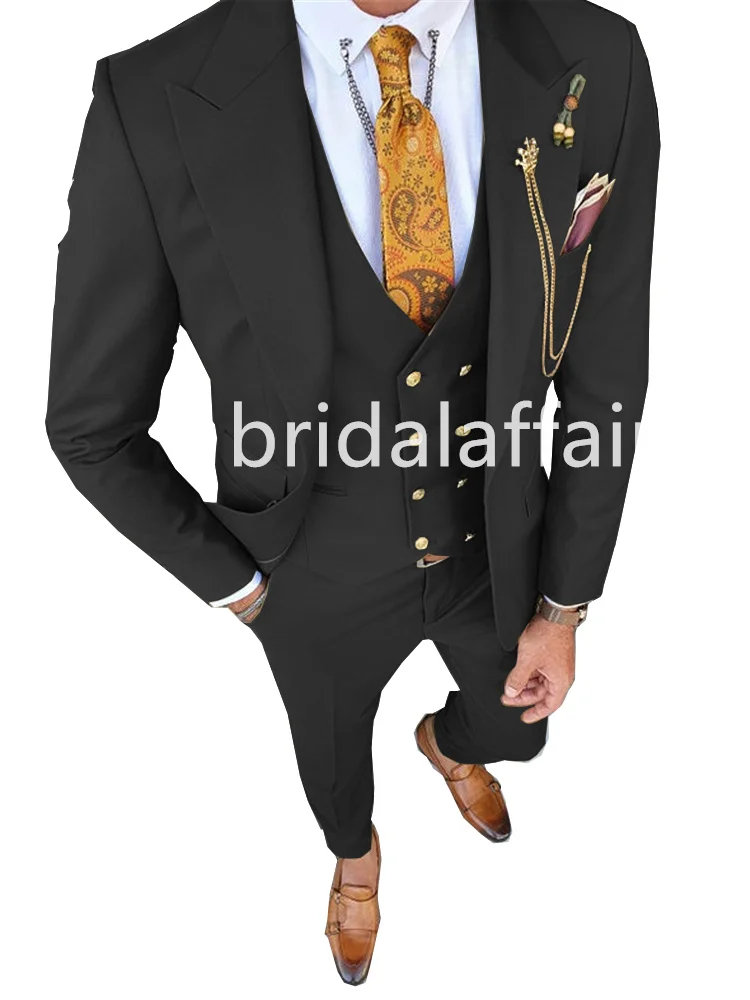 

2023 мужские костюмы Bridalaffair, одежда для жениха, смокинги с пиковыми лацканами, деловой костюм, костюм из трех предметов (пиджак + жилет + брюки)