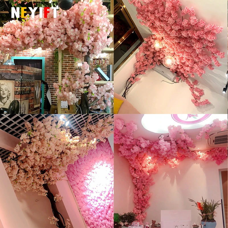 Luxury Cherry Blossom Branch Home Ceiling Tree Rattan DIY Hotel
