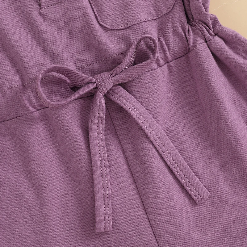 2024-12-04 Lioraitiin Litter Girls Summer Casual Jumpsuit Sleeveless Crewneck Solid Color Drawstring Tank Romper 6
