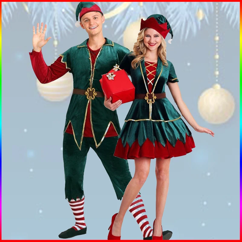 

Cosplay Costume Chrismas Costume For Women and Men Party carnival Dress New Year Cosplay Green Elf Xmas Fancy Dress lovers