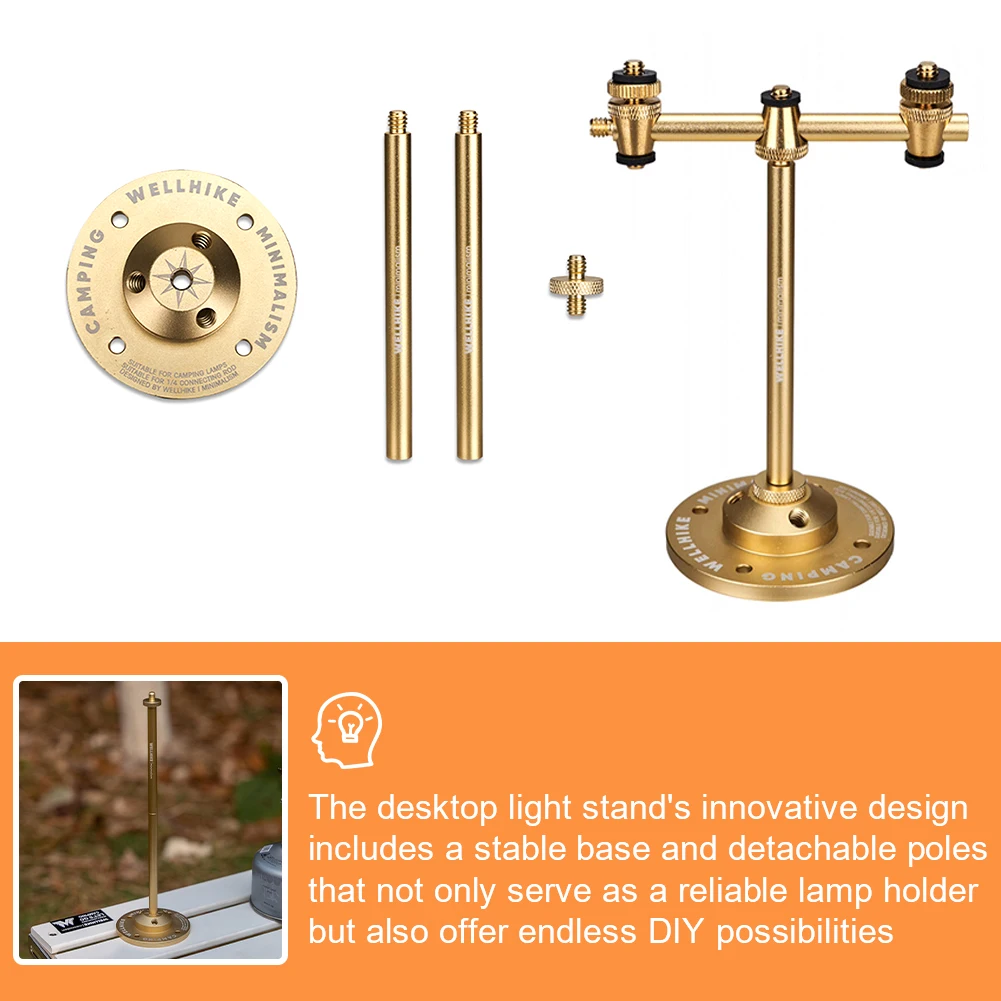 Lantern Stand Holder Aluminum Alloy Desktop Light Stand 1/4In Extended Pole Detachable Light Pole for Outdoor Camping