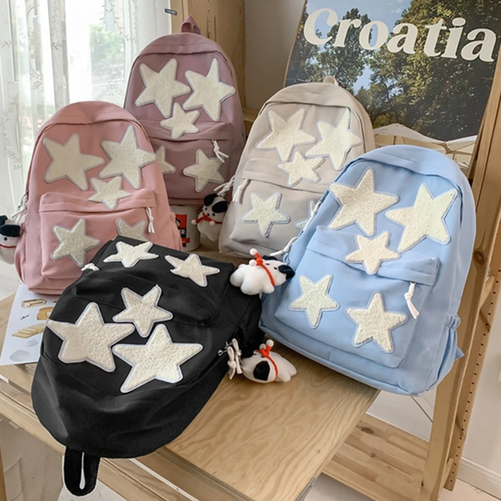 

Y2k Women Shoulder Bag Student New Fashon Cute Star Pattern Letters Backpack Sweet Exquisite Casual Large Capacity Handbag