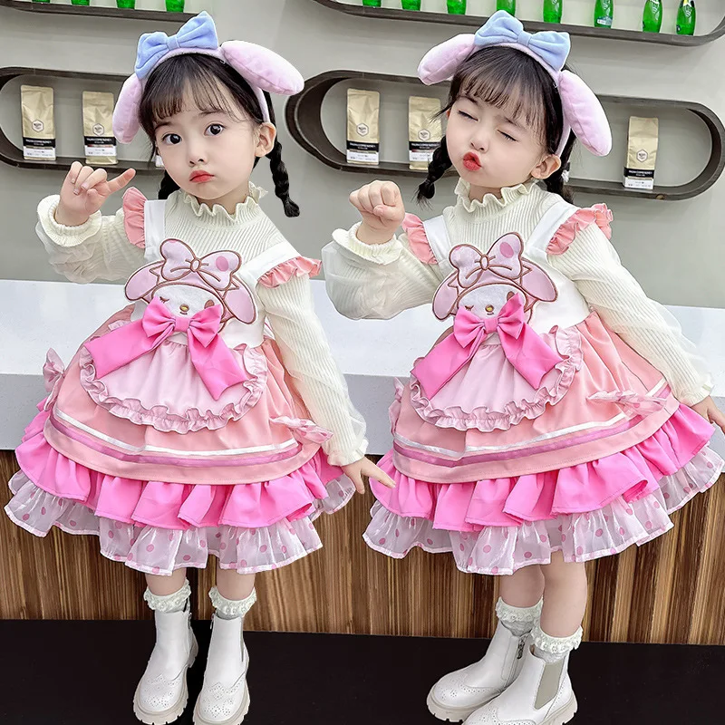 

Sanrio Kawaii Skirt MyMelody Anime Cartoon Autumn Winter New Childrens Cute Lolita Princess Dress A Childs Birthday Present