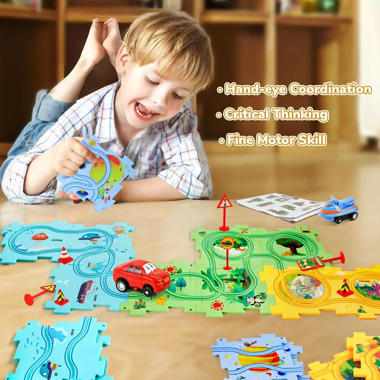 Puzzle Racer Kids Car Track Set Plastic Floor Puzzles for 3 4 5 6 Year Old Boys Montessori Toys Brain Toys 2024 NEW 2