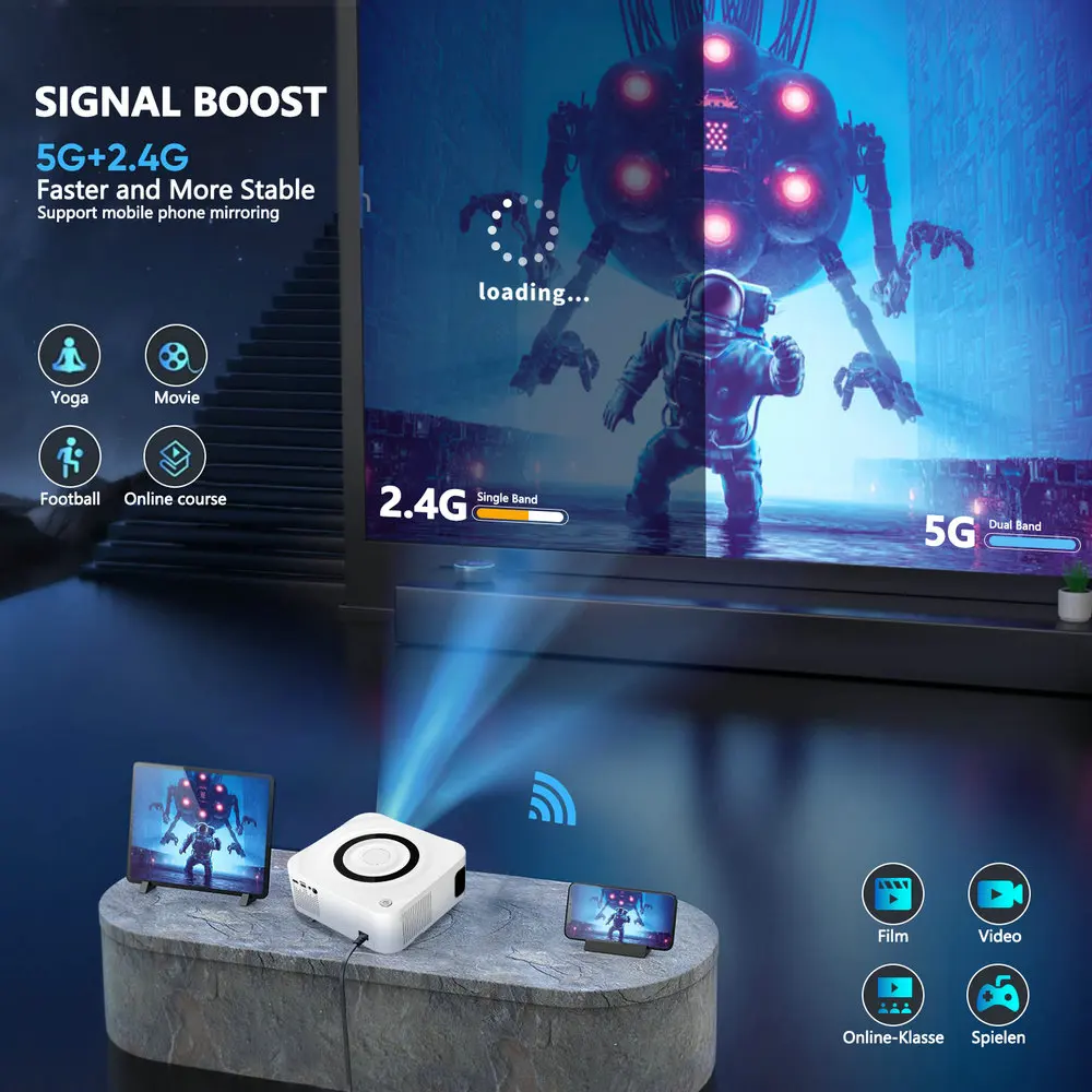 Mini Projector, LED Projector Vivicine Y9 Android 11.0 Full HD 1080p Home Theater Projector Phone Sync WIFI LED Multimedia Video Game Projetor Beamer