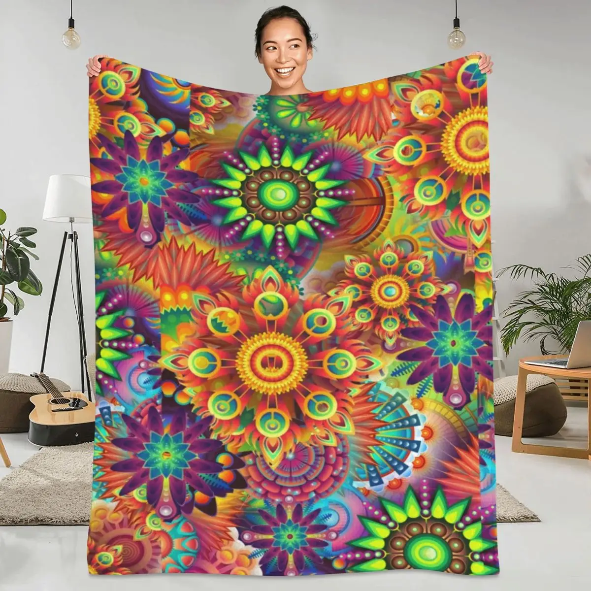 

Super Soft Blankets Picnic Flower Power Peace Throw Blanket Retro Hippy 70s Flannel Bedspread Couch Chair Novelty Sofa Bed Cover