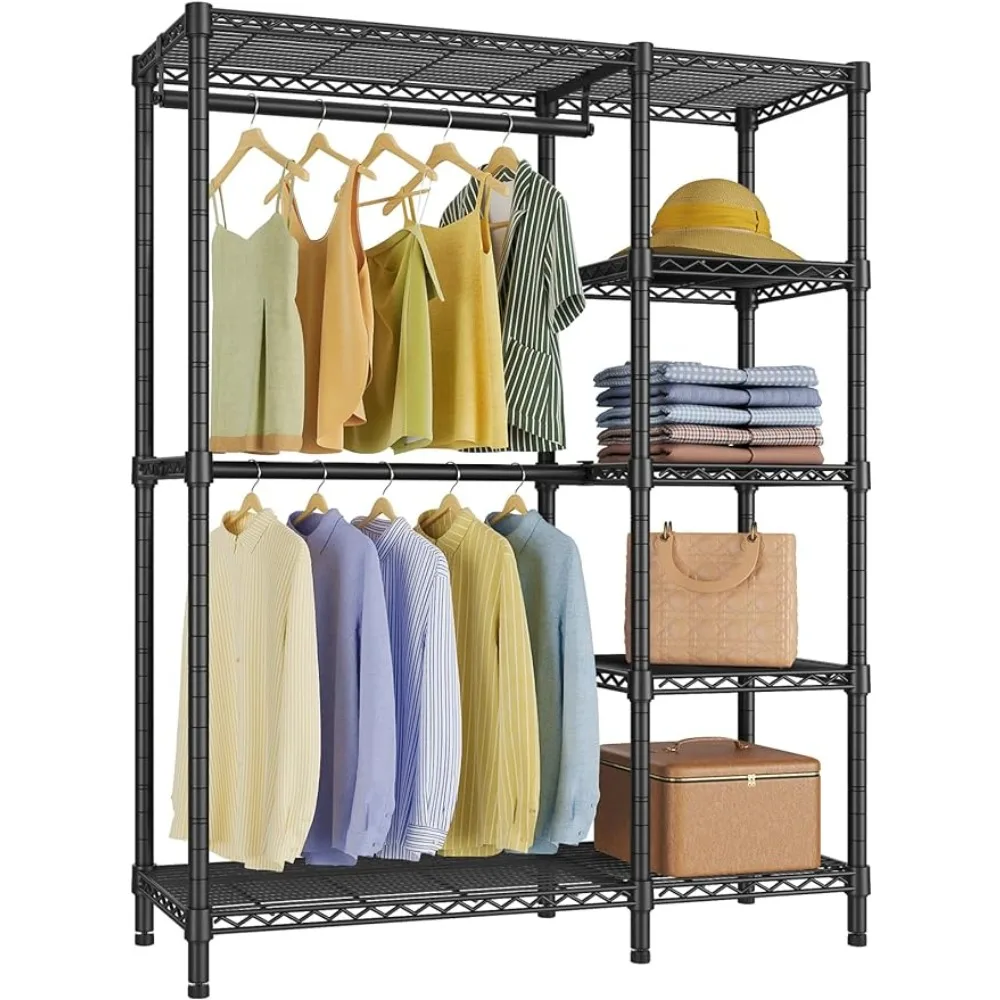 

Portable Closet Rack Metal Clothing Rack 5 Tiers Freestanding Closet Wardrobe System Max Load 670lbs Black Bedroom Furniture