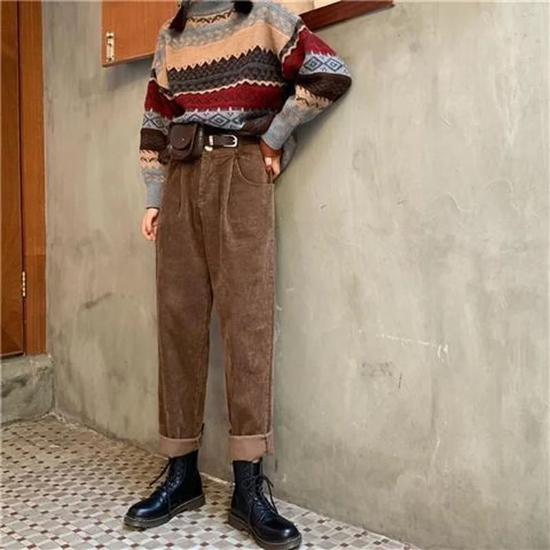 Casual Brown Corduroy Pants for Women, Long Pants, Plus Size Pants, Women's  Baggy Pants, Autumn Winter Corduroy Harem Pants C2426 