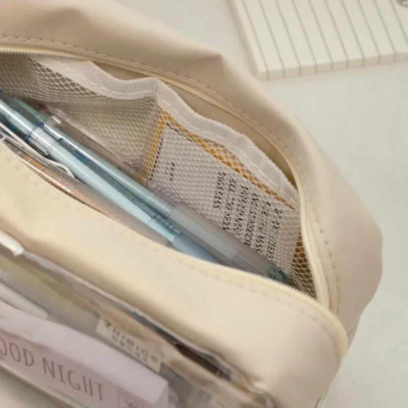 대용량 투명 연필 가방, 미적인 학교 케이스, 귀여운 문구 거치대 가방, 펜 케이스, 학생 학용품