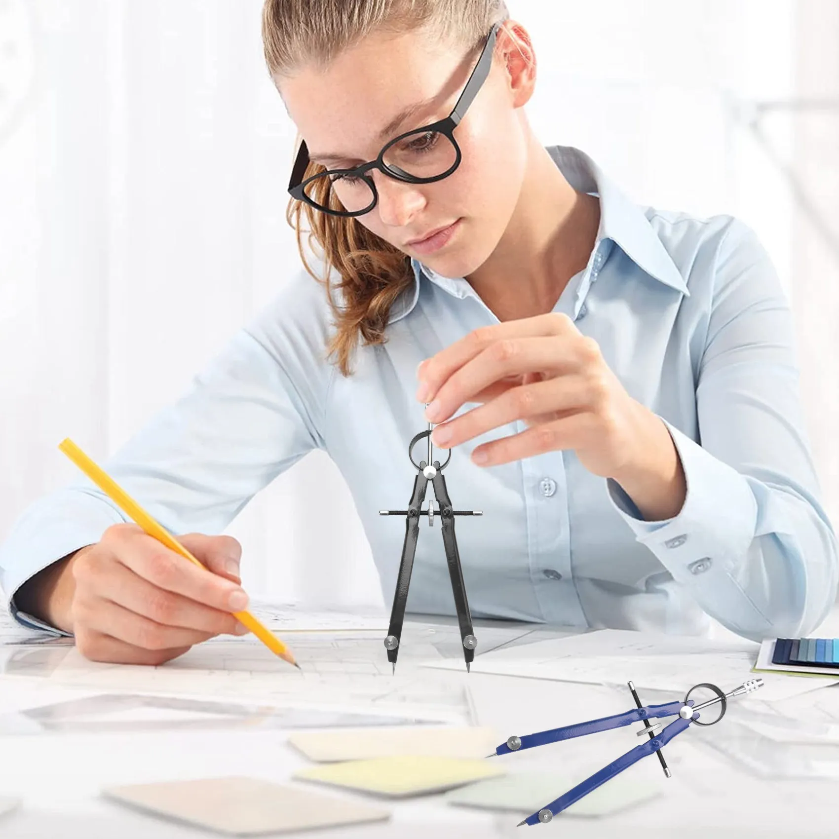 잠금장치가 있는 SB-프로페셔널 컴퍼스, 기하학용 컴퍼스, 6인치 스프링 보우 컴퍼스, 정밀 컴퍼스 수학용, 제도용 컴퍼스, 컴퍼스