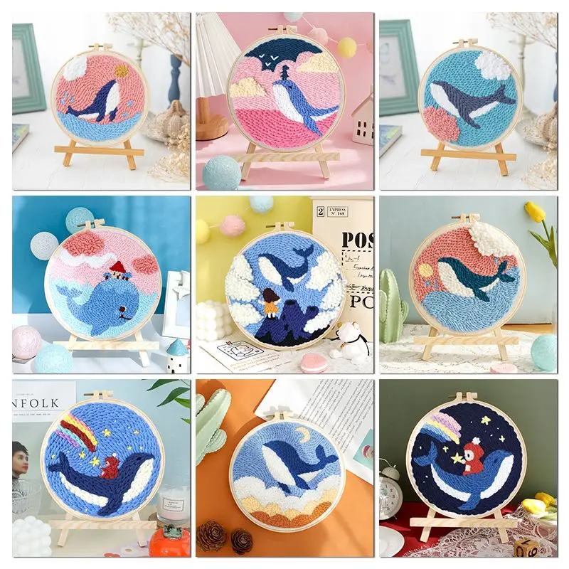 

GATYZTORY DIY Punch Needle Embridery Kit dolphin Animal Craft Pattern Frame DIY Tool Sewing Accessories Easy For Beginner