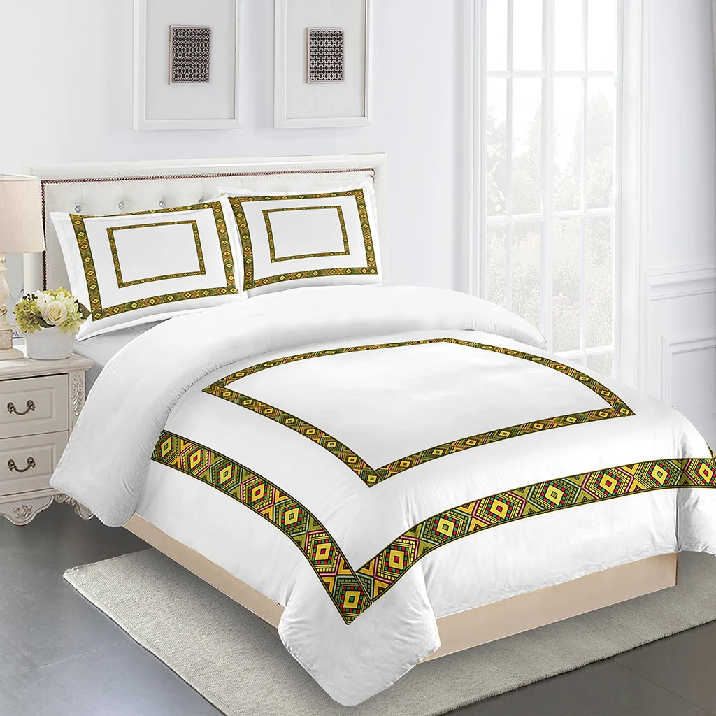 

European Ethiopian Style Gold Stripe Bedding Bed Set of Three Deluxe Bed Decor 1 Quilt Cover 2 Pillowcases Free Delivery