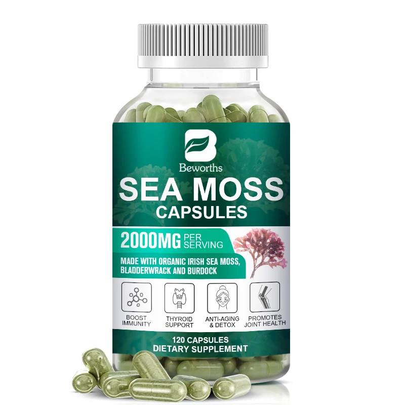 thumbnail image 1 of Píldora de musgo marino orgánico BEWORTHS para la salud intestinal y el apoyo inmunológico Apoyo a la tiroides Apoyo a la salud de la piel y las articulaciones Antienvejecimiento, 1 of 5