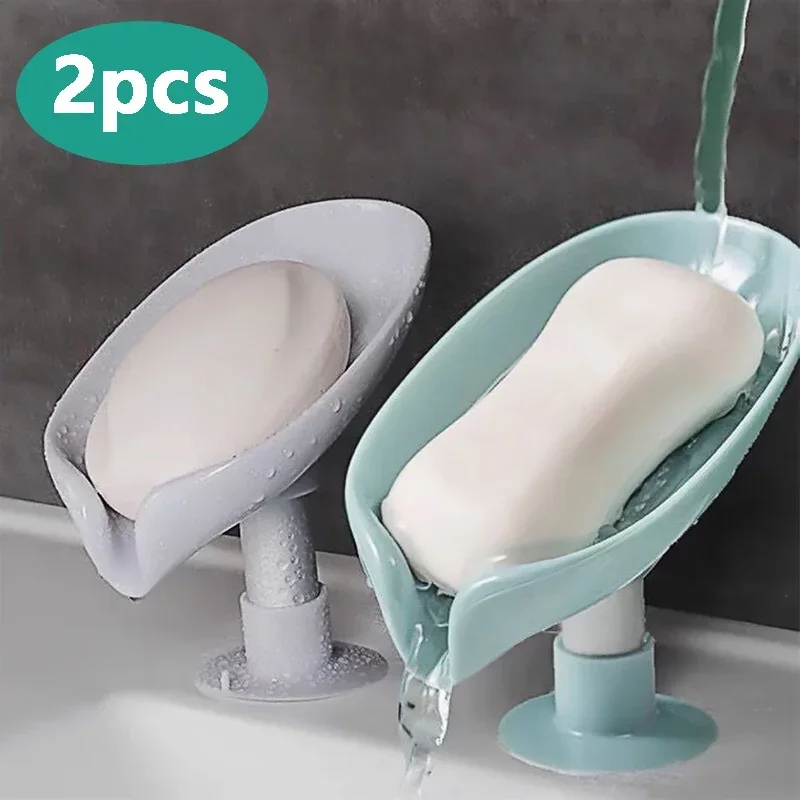 

Suction Cup Soap Dish Box Shower Soap Holder with Drain For Bathroom Portable Leaf Shape Toilet Laundry Soap Rack Tray For Basin