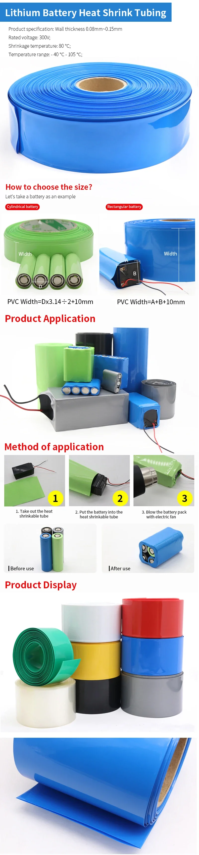 Description Picture 2 of item1 Meter Clear 18650 Lipo Battery PVC Heat Shrink Tube Pack Width 45mm ~ 500mm Insulated Film Wrap lithium Case Cable Sleeve