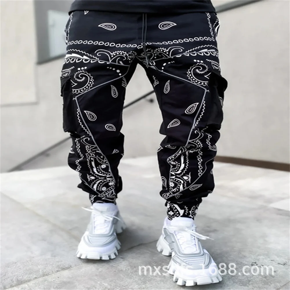 High quality men's pants cashew flower casual sports Haren pants loose high street multi-bag overalls Fashionable streetwear
