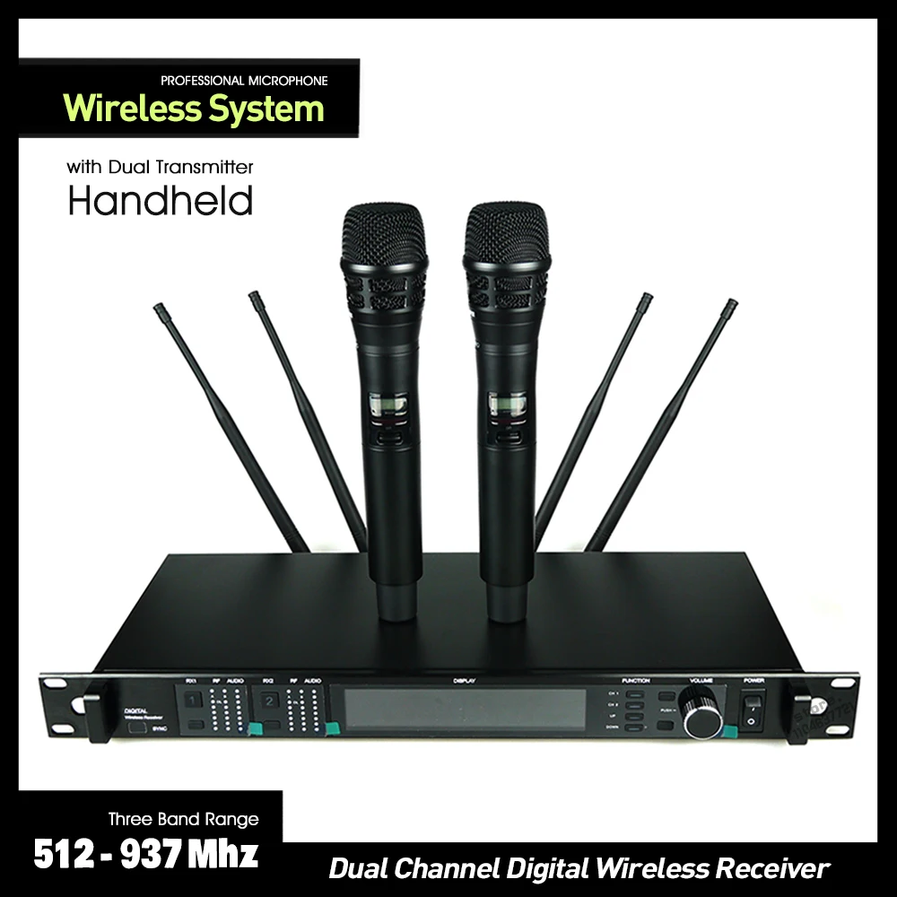 AD4D Wireless Dynamic Microphone Dual Channel Digital Audio System with Dual Handheld Transmitter For Live Vocal Stage Karaoke