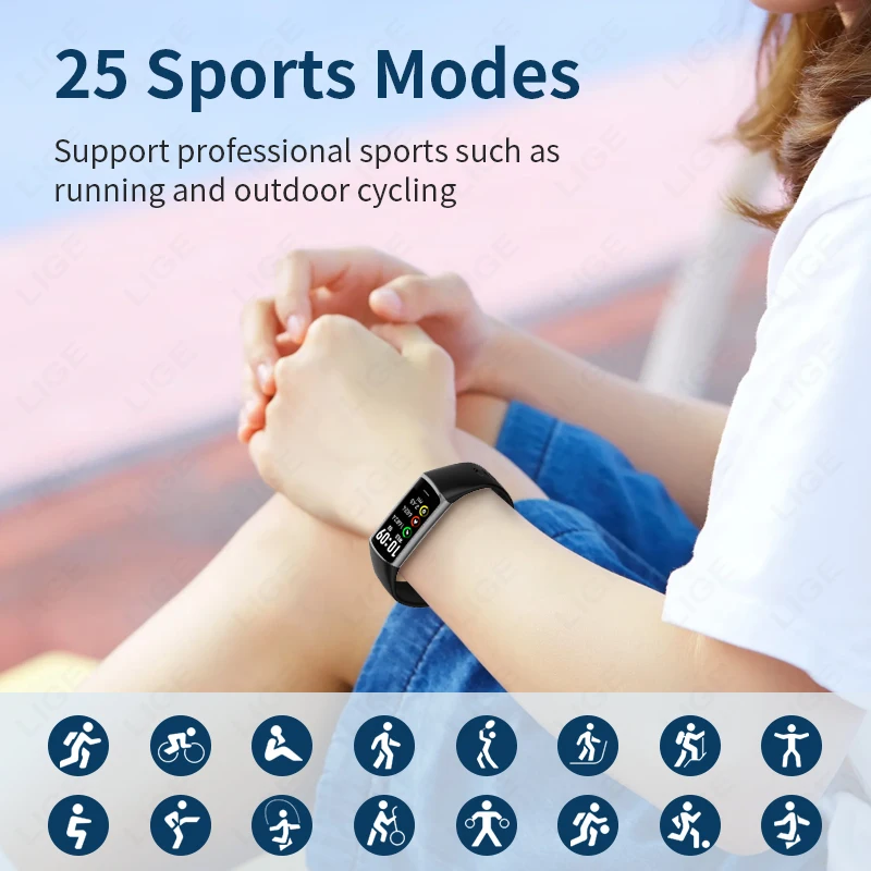 LIGE 2025 Smart Wristband Sport Fitness Heart Rate Tracker Smartwatch AMOLED Screen Waterproof Smart Bracelet For Men Women New