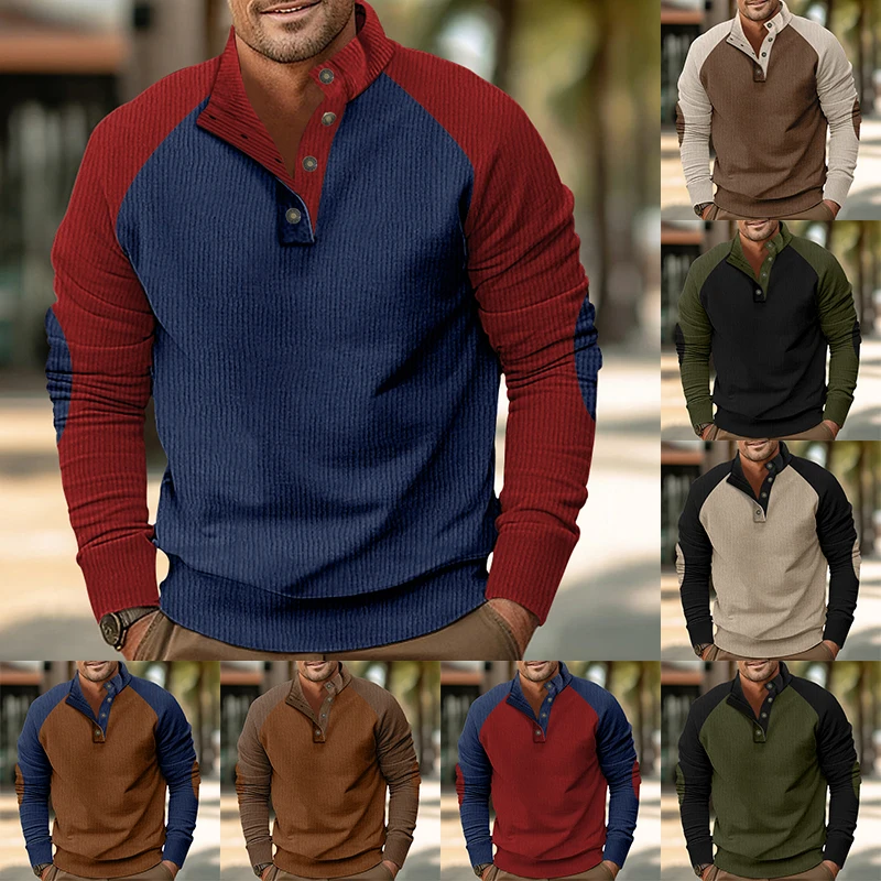 

2024 Hot spring and autumn men's casual stand collar long sleeve pit strip corduroy hoodie