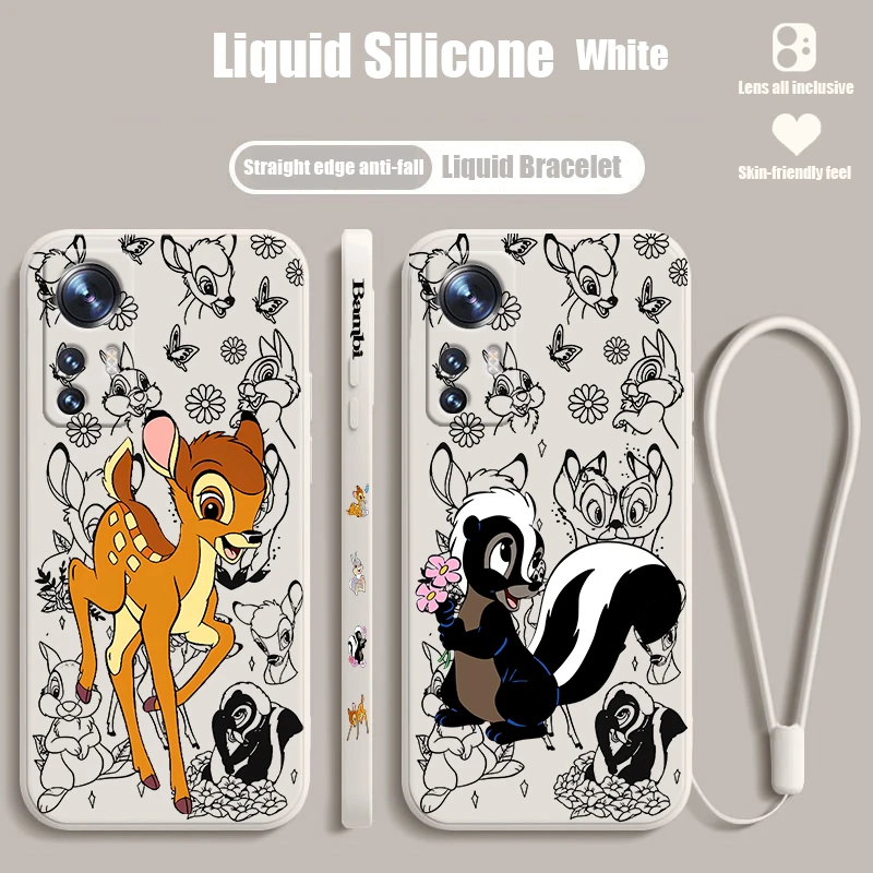 

Bambi Disney Flower Anime For Xiaomi Mi 13 Lite 12T 12 11T 11i 11 A3 10T 10 CC9E 9 Pro Ultra 5G Liquid Left Rope Phone Case