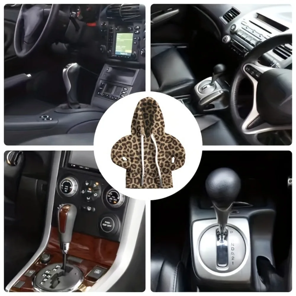 Car Interior Accessories 1 mini cute leopard print sweater with car shift lever gloves, sweater with car shift dust cover, stylish interior