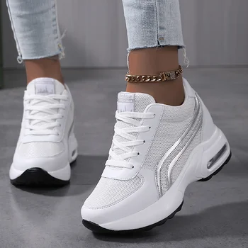 Women Air Cushion Sneakers Mesh White Running Sport Shoes Outdoor Elevator Shoes Heightening 8cm Female Casual Walking Shoes 1