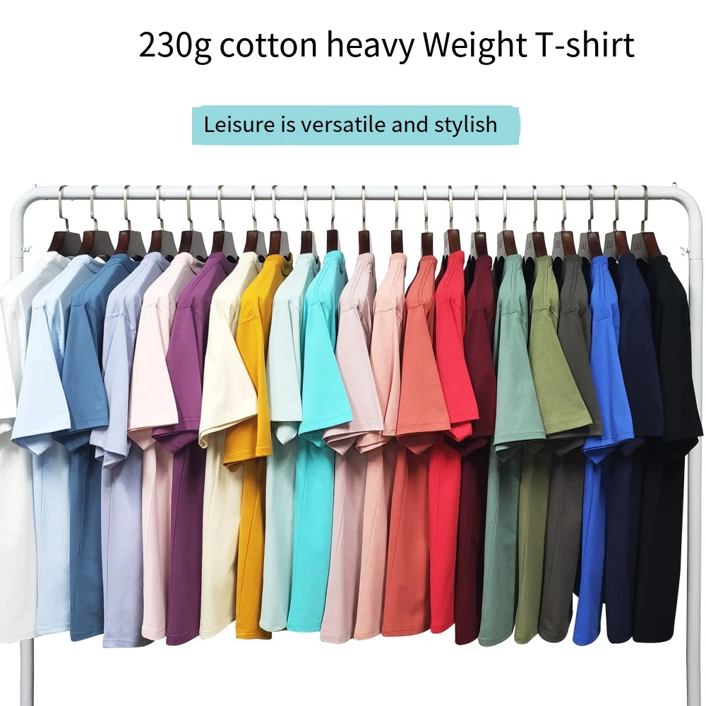 

30 Color 230g Summer Mens Womens Short Sleeve T-Shirts Cotton Solid Hip Hop Streetwear OVERSIZE Casual Basic Tops Clothing Tees