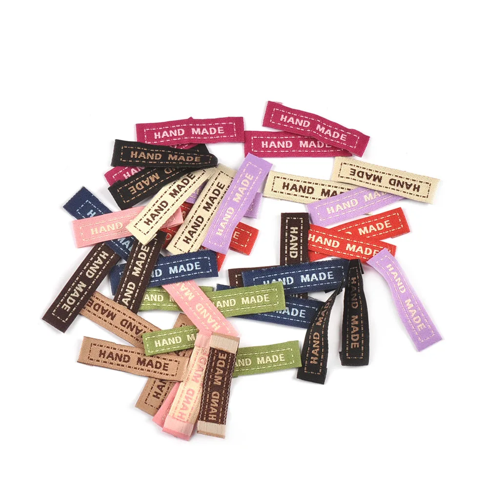 50pcs 45x13mm New Colorful Embroidery Labels Garment Accessories DIY Bag Shoes Clothes Washable Care Tag Hand Made Sewing Crafts