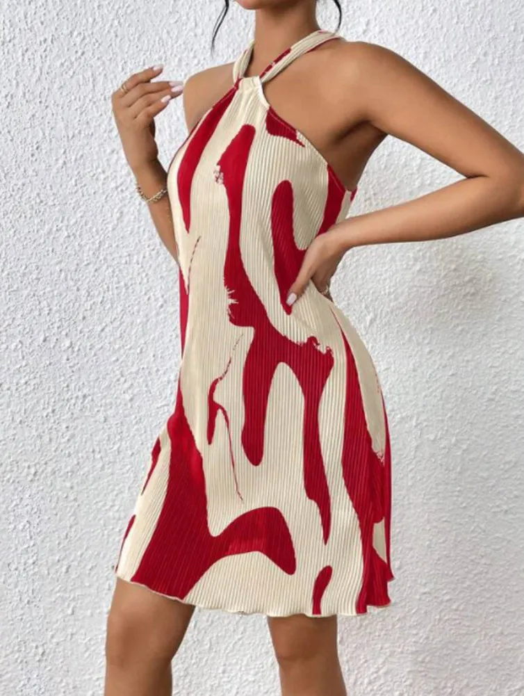 

Women Halter Dress Summer Sleeveless Elegant Striped Printing Casual Halter Dress For Women Girls Beach Party Club Date