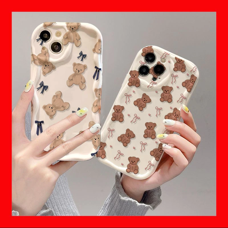 Cute Bow Teddy Bear Silicone Cartoon Phone Case Cover