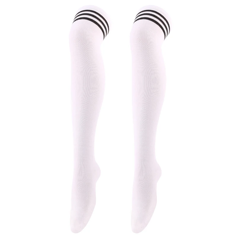 Chic Black/White Striped Over Knee Thigh High Socks