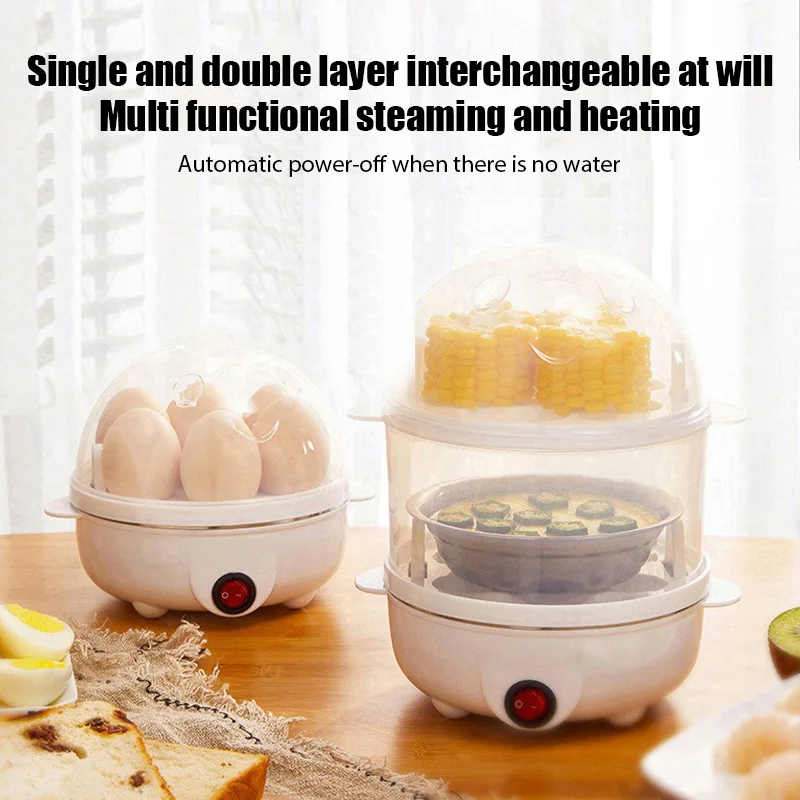 Electric Egg Boiler Multifunctional Double Layers Egg Cooker Mini Steamer Corn Milk Cooker Kitchen Cooking Breakfast Machine