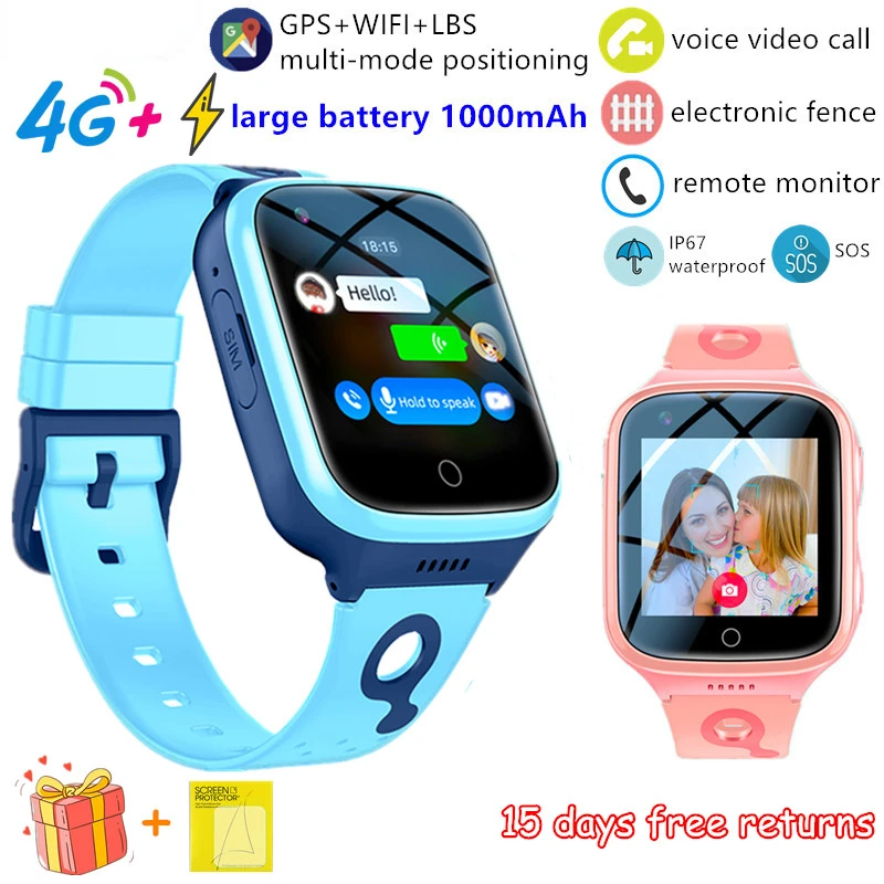 4g Kids Smart Watch Phone 1000mah Waterproof Ip67 Video Call Sos Gps