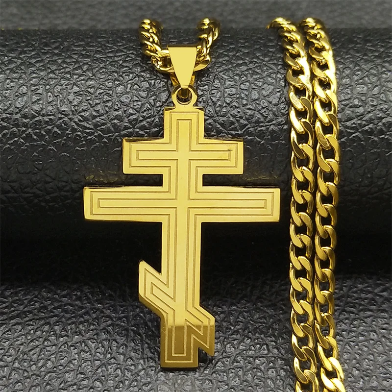 Russland Orthodoxes Kreuz Anhänger Halskette für Frauen Männer Edelstahl Gold Farbe Christian Kruzifix Kette Schmuck N8449S06 – Detail 5