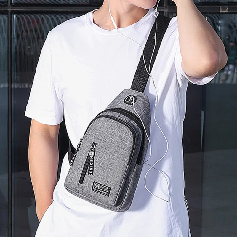 Men Shoulder Bags Sports Chest Bag USB Charging Earphones Cable Hole Crossbody Bags For Men Anti Theft Short Trip Messengers Bag mens messenger bag