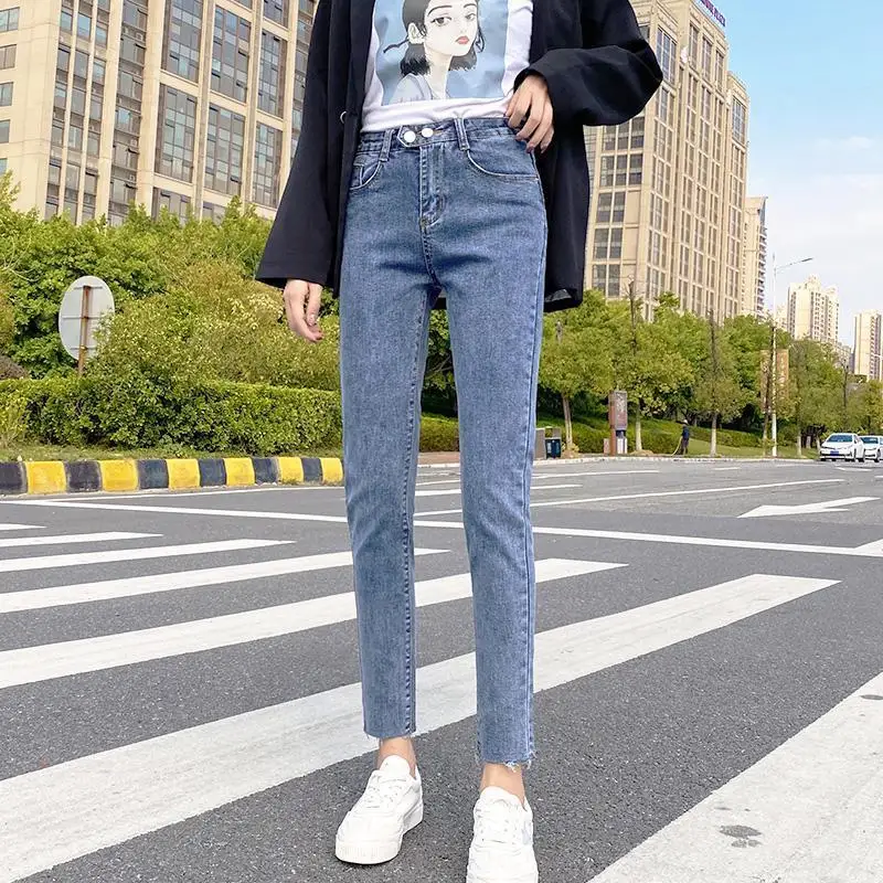 

Casual Style Jeans for Women Fashion Zipper Fly Design Trousers Woman Spring and Autumn High Waist Washed Pencil Pants T55