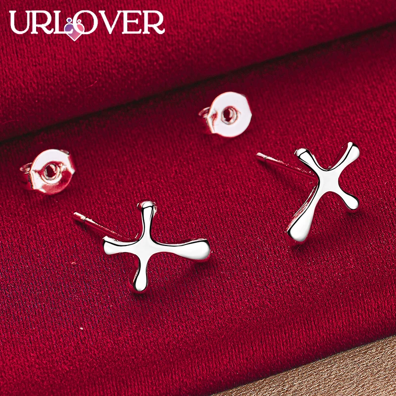 

URLOVER 925 Sterling Silver Earring For Woman Smooth Cross Stud Earrings Lady Fashion Party Birthday Wedding Charm Jewelry Gifts