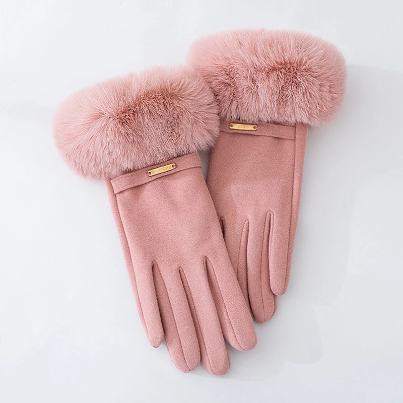 

Winter Female Warm Gloves Cycling Mittens Double Thick Velvet Plush Wrist Women Touch Screen Driving Women Touch Screen Gloves