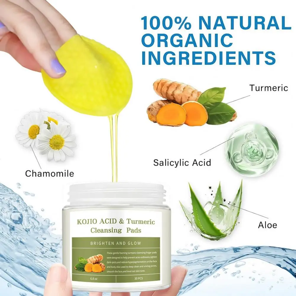 30/50Pcs Kojic Acid Cleansing Pads Dark Spots Makeup Removal Turmeric Gentle Pores Cleaning Exfoliating Face Cleaning Cotton 5