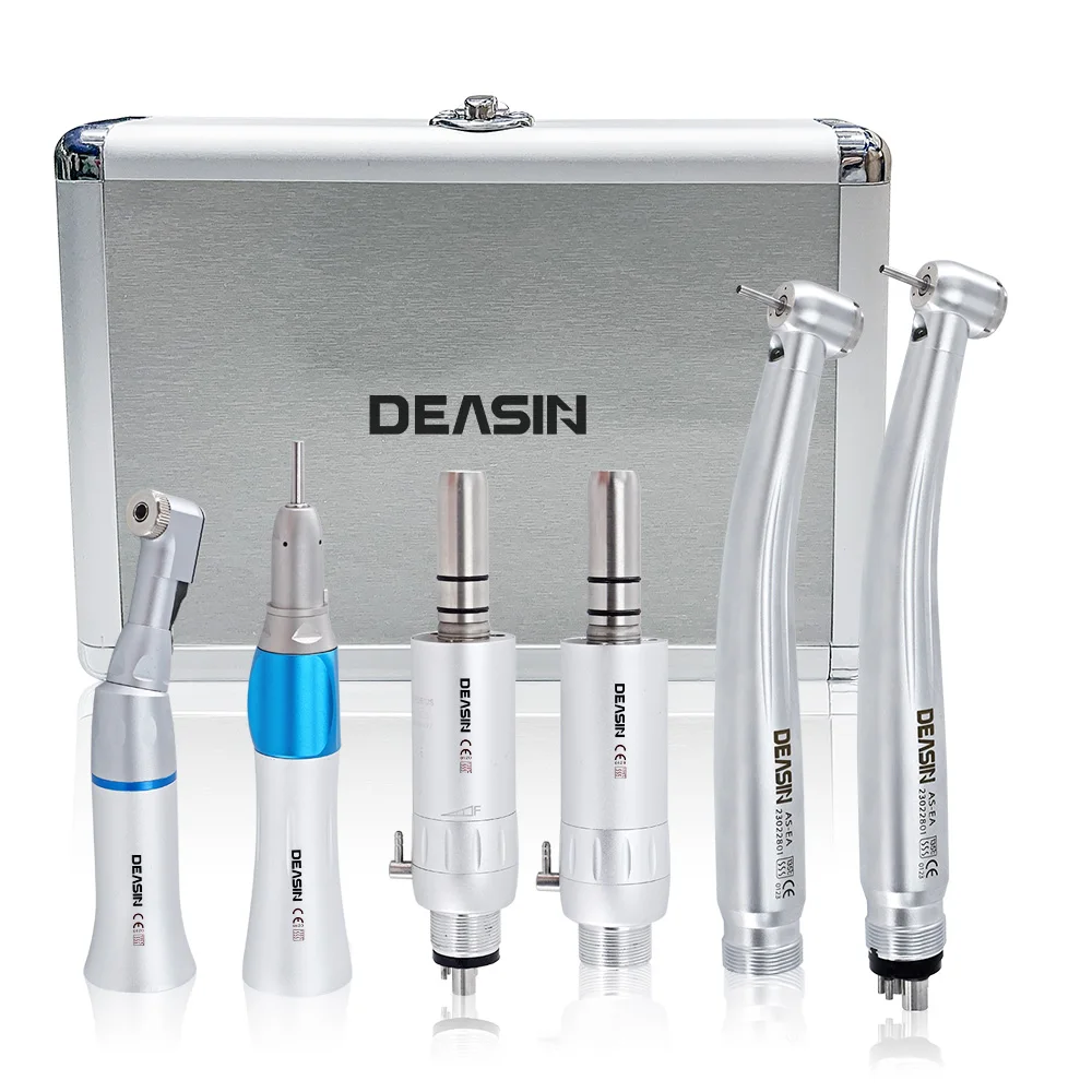 DEASIN Kit de Piezas de Mano Dentales de Alta y Baja Velocidad con Generador Eléctrico LED, Cabezal Estándar Recto y Contra-ángulo, Turbina de Aire con Triple Pulverización de Agua