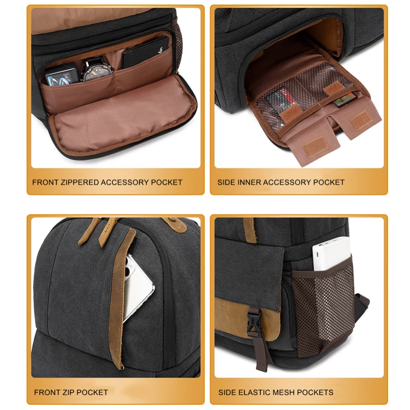 Lona e Couro Ombro Pequeno Fotografia Bolsa Mochila Câmera Profissional Multi-função Dslr Drone Laptop - Image 5