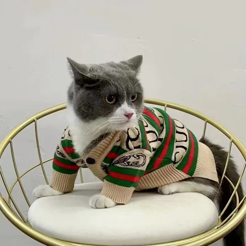 SULEGR 애완 동물 의류, 고양이, 개, 크리스마스 패션 브랜드 스웨터, 가을 및 겨울 신상 테디 가디건